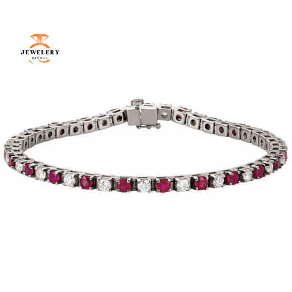 14KT GOLD 3.68 CTW RUBY & 2.30 CTW DIAMOND TENNIS BRACELET
