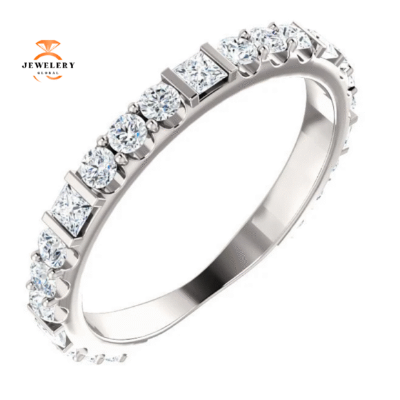 14KT Gold 3/4 CTW Princess Cut & Round Diamond Anniversary Band - Image 5