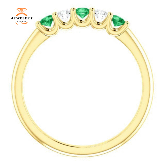 14KT GOLD 0.18 CTW EMERALD & 0.12 CTW DIAMOND 5 STONE BAND - Image 8