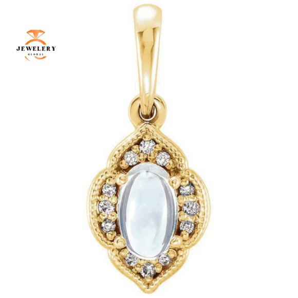 14KT GOLD 1/4 CT MOONSTONE & .03 CTW DIAMOND CLOVER PENDANT - Image 3