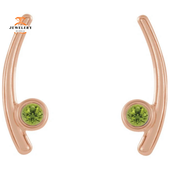 14KT GOLD 1/4 CTW PERIDOT BEZEL-SET EAR CLIMBER EARRINGS - Image 6