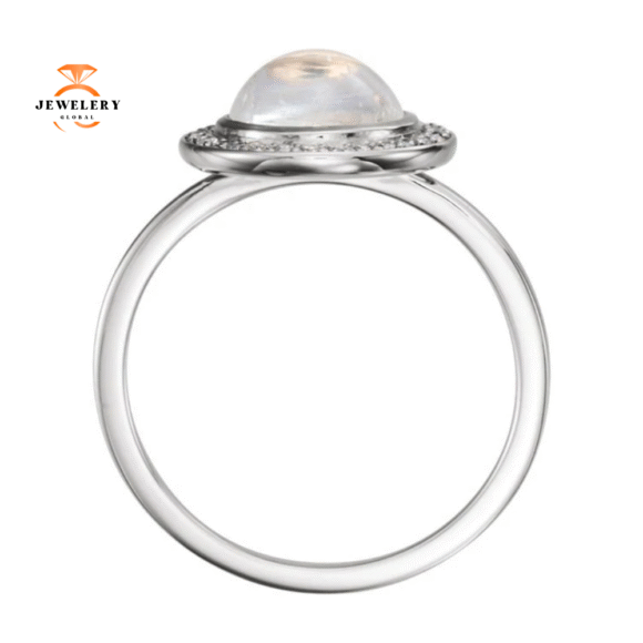 14KT GOLD 2.00 CT MOONSTONE & 1/8 CTW DIAMOND ROUND HALO RING - Image 2