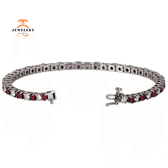 14KT GOLD 3.68 CTW RUBY & 2.30 CTW DIAMOND TENNIS BRACELET - Image 2