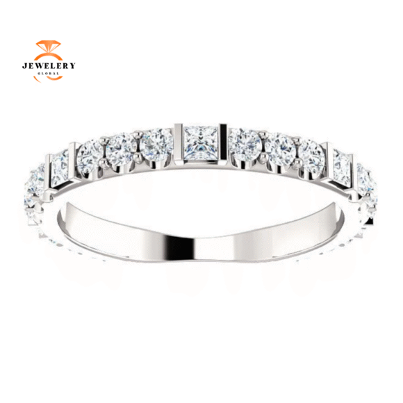 14KT Gold 3/4 CTW Princess Cut & Round Diamond Anniversary Band - Image 6