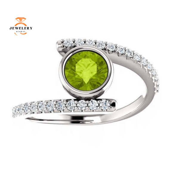 14KT GOLD PERIDOT & DIAMOND BEZEL-SET BYPASS RING - Image 7