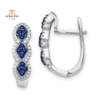 14KT GOLD 0.32 CTW SAPPHIRE & 0.24 CTW DIAMOND CLUSTER HOOP EARRINGS