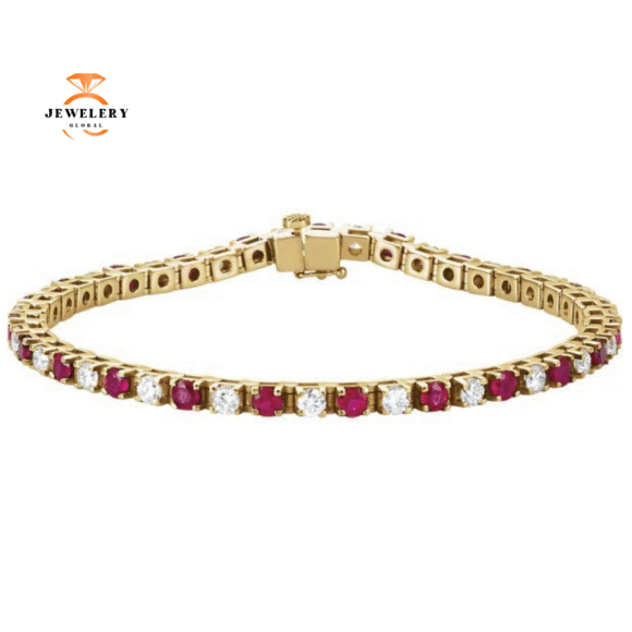 14KT GOLD 3.68 CTW RUBY & 2.30 CTW DIAMOND TENNIS BRACELET - Image 3