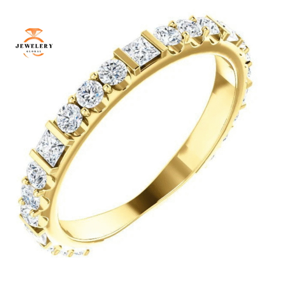 14KT Gold 3/4 CTW Princess Cut & Round Diamond Anniversary Band