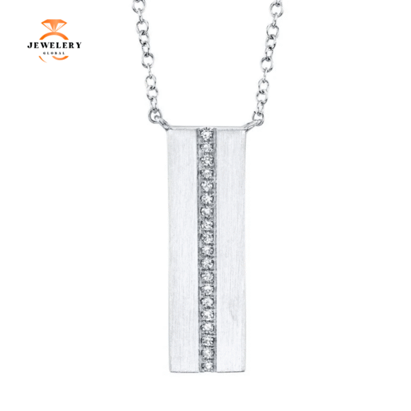 14KT GOLD 0.06 CTW DIAMOND SATIN VERTICAL BAR NECKLACE