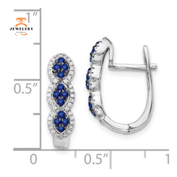 14KT GOLD 0.32 CTW SAPPHIRE & 0.24 CTW DIAMOND CLUSTER HOOP EARRINGS - Image 2