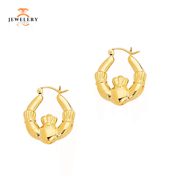 14 KARAT YELLOW GOLD CLADDAGH EARRINGS