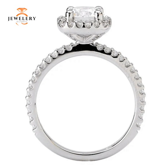 14KT 3/8 CTW Diamond Cushion Halo Setting For 2 CT Round/Cushion - Image 4