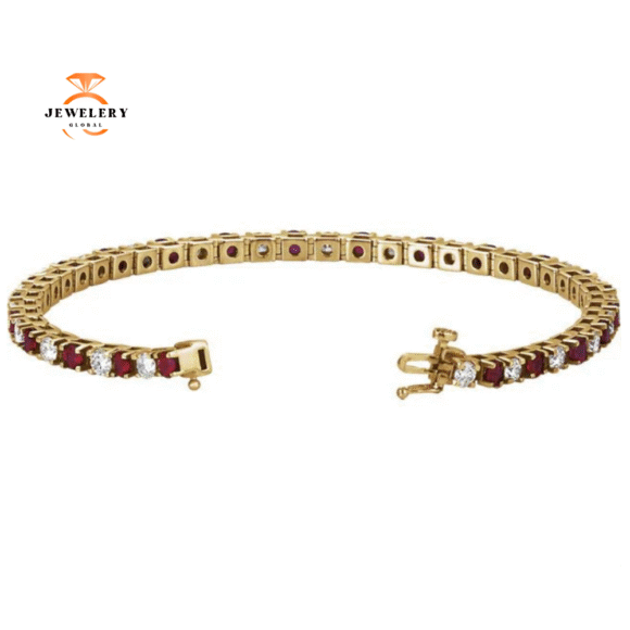 14KT GOLD 3.68 CTW RUBY & 2.30 CTW DIAMOND TENNIS BRACELET - Image 4