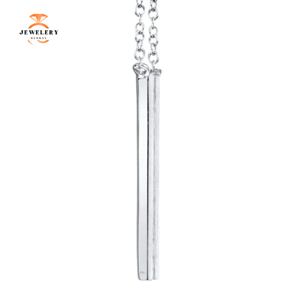 14KT GOLD 0.06 CTW DIAMOND SATIN VERTICAL BAR NECKLACE - Image 2