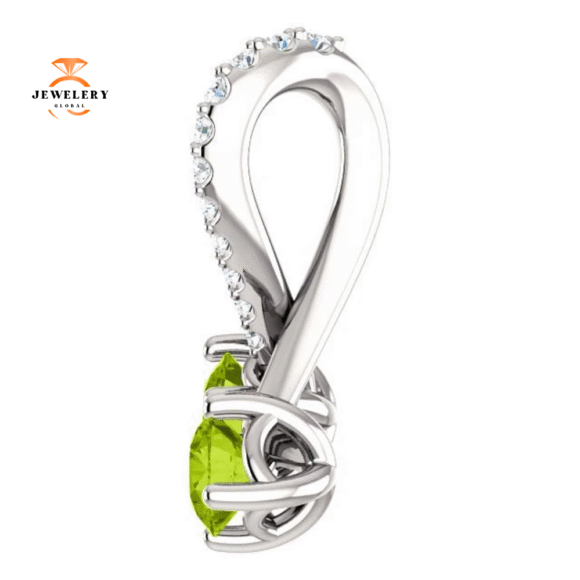 14KT GOLD 0.60 CTW PERIDOT & 0.05 CTW DIAMOND FREEFORM 2 STONE PENDANT - Image 3
