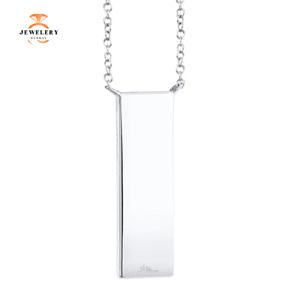 14KT GOLD 0.06 CTW DIAMOND SATIN VERTICAL BAR NECKLACE - Image 3