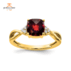 14 KARAT YELLOW GOLD CUSHION CUT GARNET & DIAMOND RING
