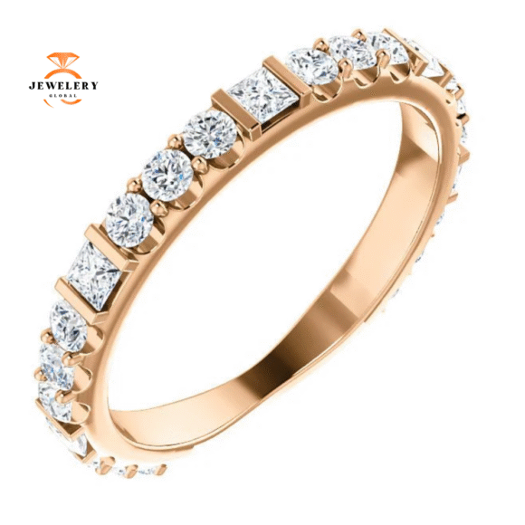 14KT Gold 3/4 CTW Princess Cut & Round Diamond Anniversary Band - Image 3