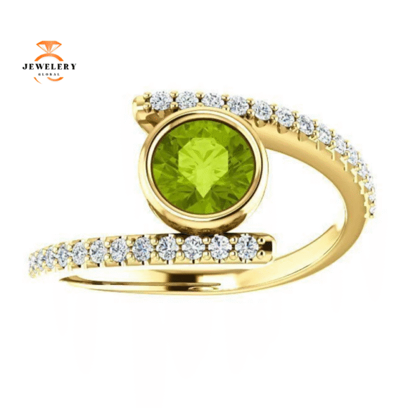14KT GOLD PERIDOT & DIAMOND BEZEL-SET BYPASS RING - Image 11