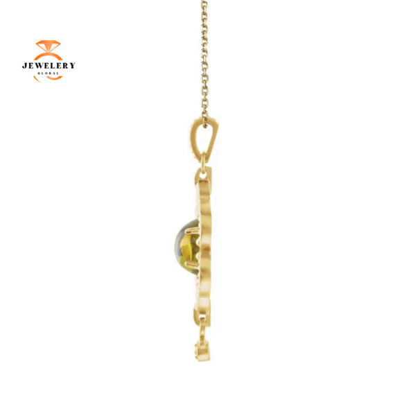 14KT GOLD 1.35 CTW OVAL PERIDOT GRANULATED DESIGN NECKLACE - Image 4