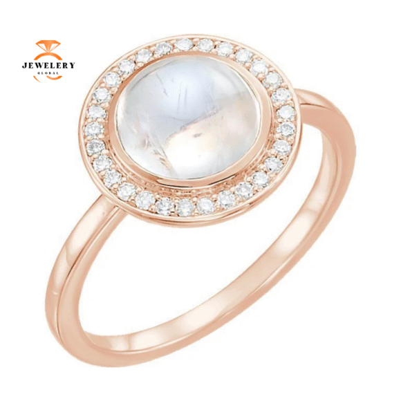 14KT GOLD 2.00 CT MOONSTONE & 1/8 CTW DIAMOND ROUND HALO RING - Image 5