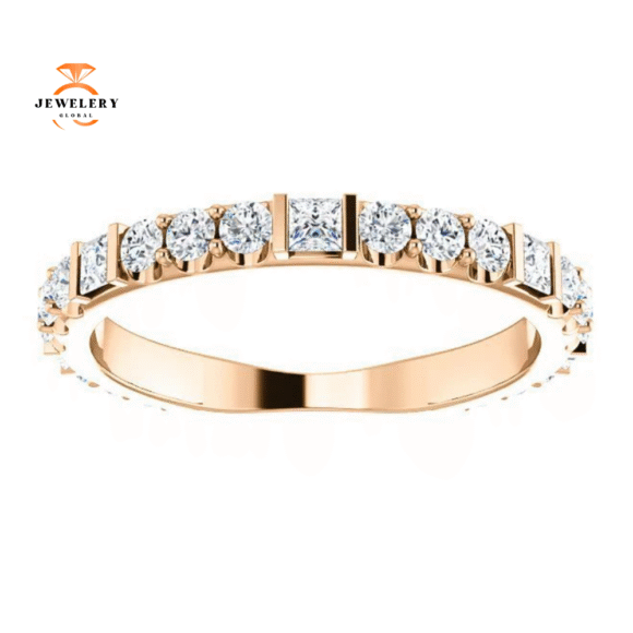 14KT Gold 3/4 CTW Princess Cut & Round Diamond Anniversary Band - Image 4