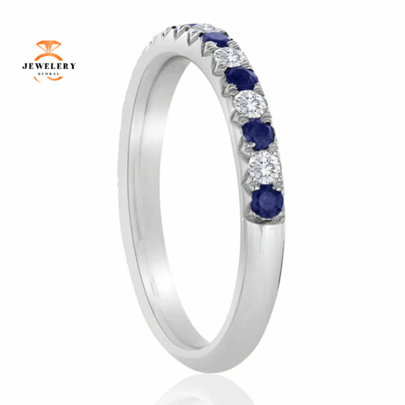 14KT GOLD 0.32 CTW SAPPHIRE & DIAMOND BAND - Image 2