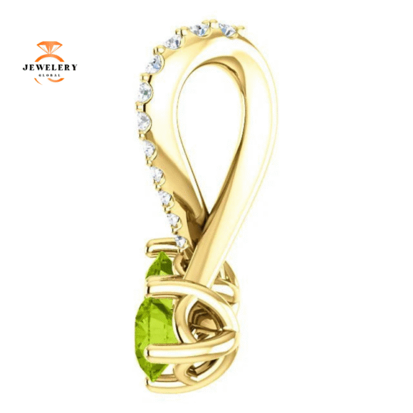 14KT GOLD 0.60 CTW PERIDOT & 0.05 CTW DIAMOND FREEFORM 2 STONE PENDANT - Image 9