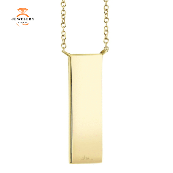 14KT GOLD 0.06 CTW DIAMOND SATIN VERTICAL BAR NECKLACE - Image 5