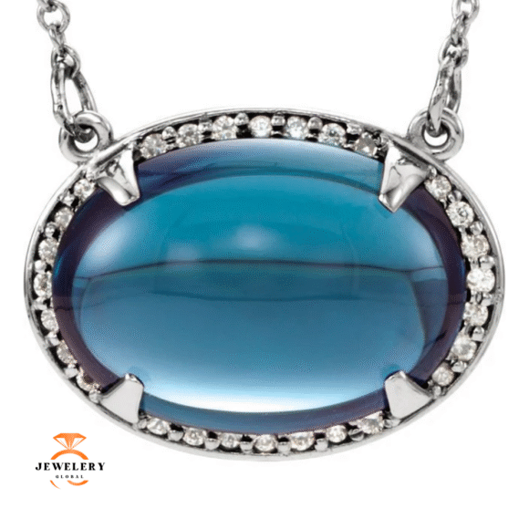 14KT GOLD LONDON BLUE TOPAZ & DIAMOND HALO NECKLACE