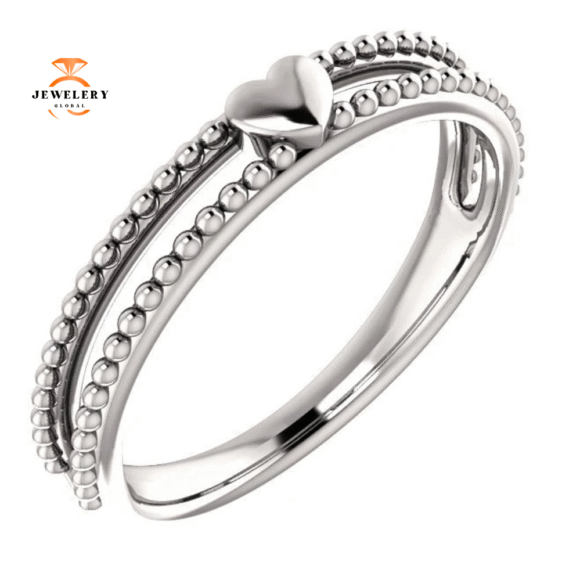 14KT GOLD STACKABLE MILGRAIN HEART RING - Image 3