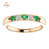 14KT GOLD 0.18 CTW EMERALD & 0.12 CTW DIAMOND FRENCH-SET 5 STONE BAND