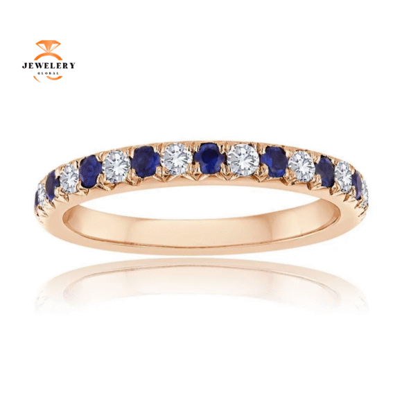 14KT GOLD 0.32 CTW SAPPHIRE & DIAMOND BAND - Image 3