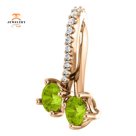 14KT GOLD 0.60 CTW PERIDOT & 0.05 CTW DIAMOND FREEFORM 2 STONE PENDANT - Image 5
