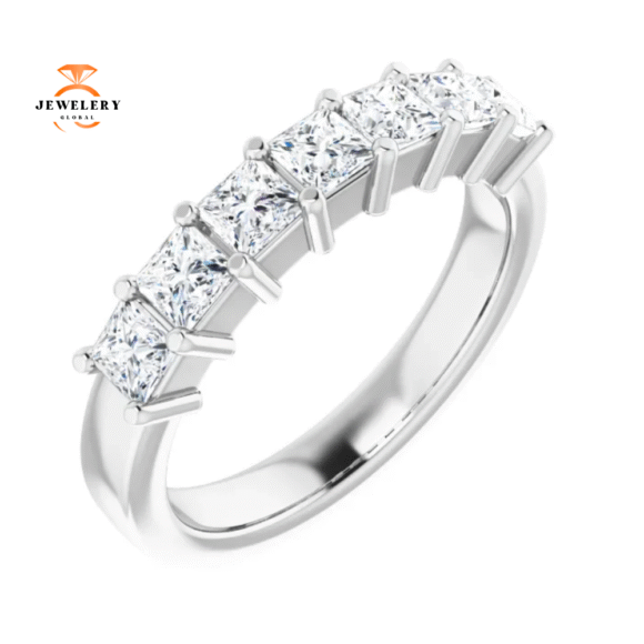 14KT Gold 1.00 CTW Princess Cut Diamond 7 Stone Band