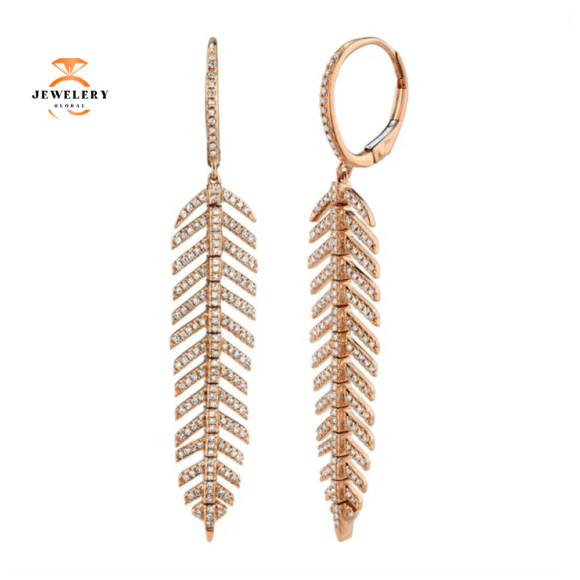 14KT Gold 3/5 CTW Diamond Feather Earrings - Image 3