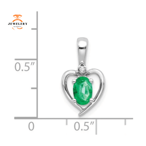 14KT GOLD DIAMOND AND EMERALD HEART PENDANT - Image 2