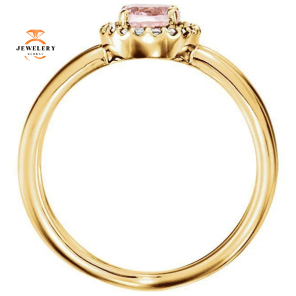 14KT GOLD MORGANITE & DIAMOND CRISS CROSS HALO RING - Image 6