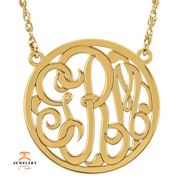 14KT GOLD PERSONALIZED 3 LETTER MONOGRAM NECKLACE - Image 3
