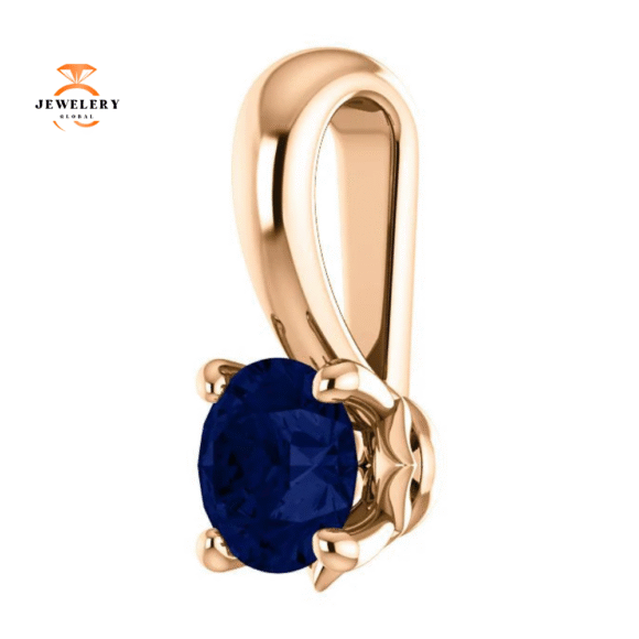 14KT GOLD 0.30 CT ROUND BLUE SAPPHIRE SOLITAIRE PENDANT - Image 2