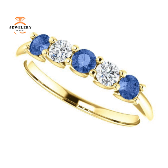 14KT GOLD 0.39 CTW SAPPHIRE & 0.20 CTW DIAMOND 5 STONE BAND - Image 8