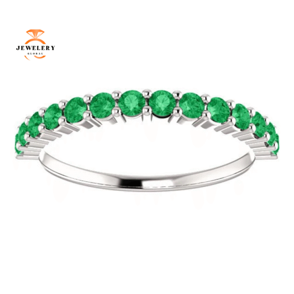 14KT GOLD 0.56 CTW ROUND EMERALD SHARED PRONG RING - Image 3