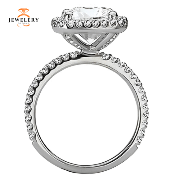 14KT 3/8 CTW Diamond Cushion Halo Setting For 3.00 CT Round/Cushion - Image 2