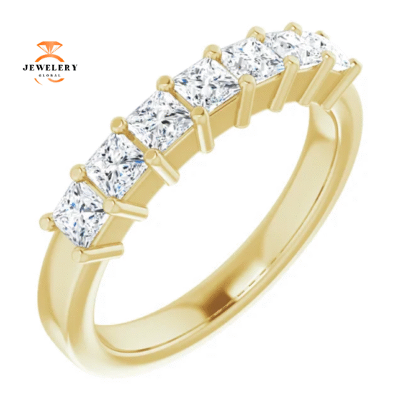 14KT Gold 3/4 CTW Princess Cut Diamond 7 Stone Band