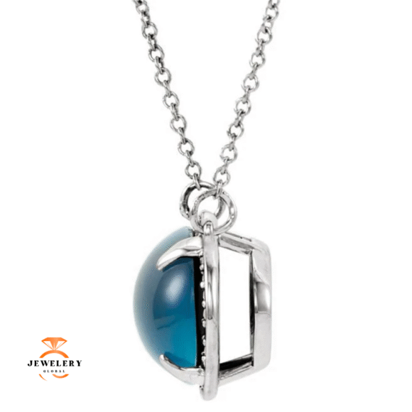 14KT GOLD LONDON BLUE TOPAZ & DIAMOND HALO NECKLACE - Image 2