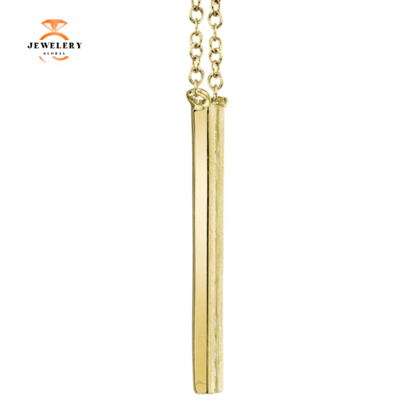 14KT GOLD 0.06 CTW DIAMOND SATIN VERTICAL BAR NECKLACE - Image 6