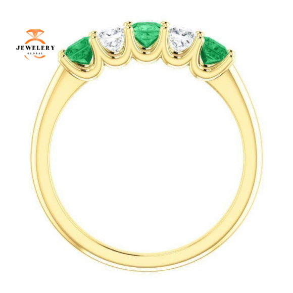 14KT GOLD 0.45 CTW EMERALD & 0.33 CTW DIAMOND SQUARE 5 STONE BAND - Image 8