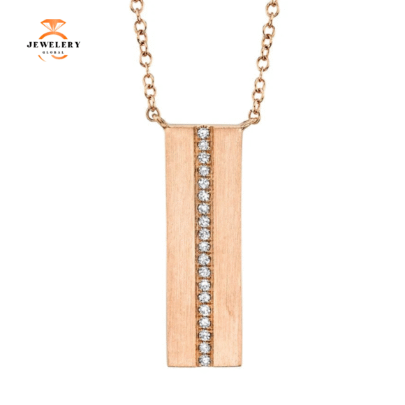 14KT GOLD 0.06 CTW DIAMOND SATIN VERTICAL BAR NECKLACE - Image 7