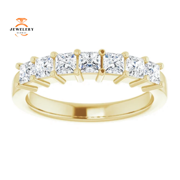 14KT Gold 3/4 CTW Princess Cut Diamond 7 Stone Band - Image 2