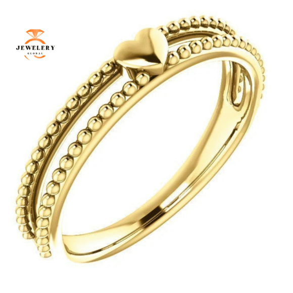 14KT GOLD STACKABLE MILGRAIN HEART RING - Image 5